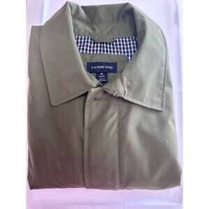 Lands' End Men's Green Trench Coat, Button Front, Lined Pockets, M 38-40